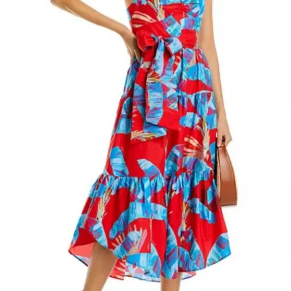 FARM RIO - Sweet Jungle Red Midi Dress - Size XL - Picture 1 of 14